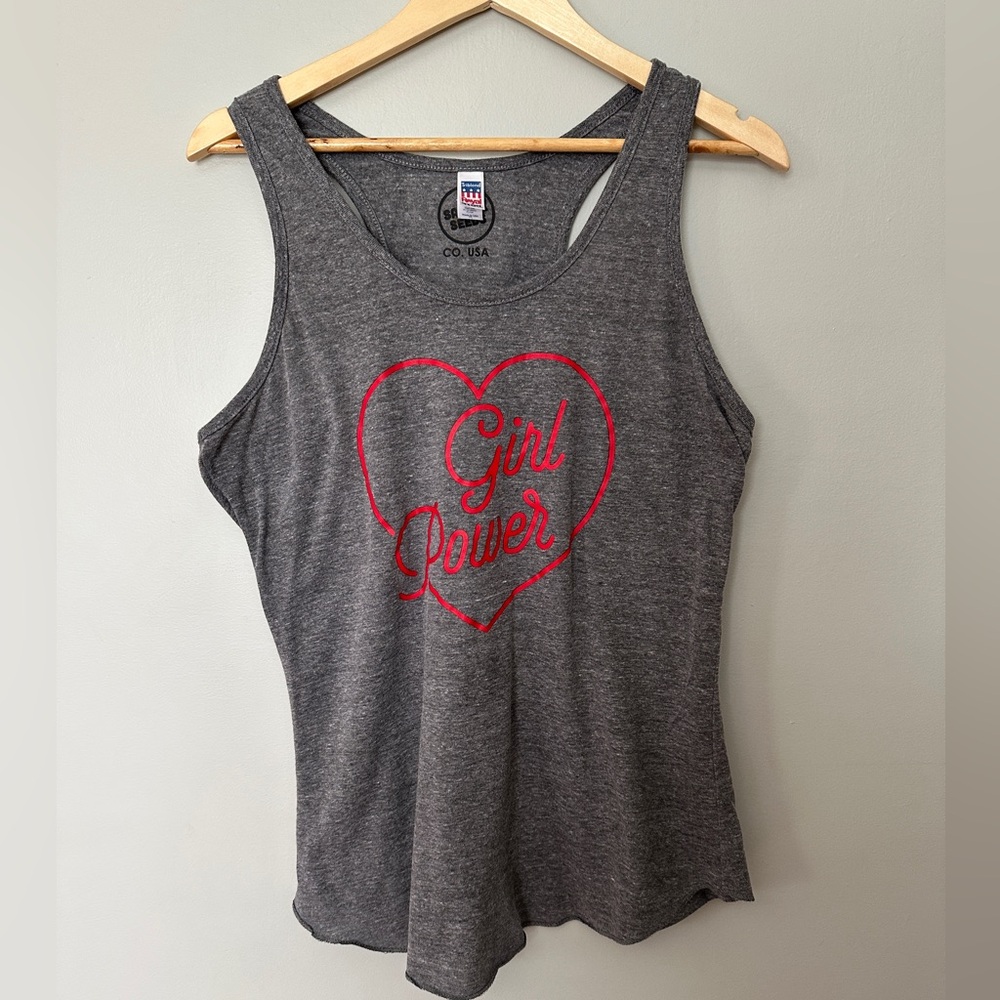 Girl Power Women’s Racerback Tank Top by Savage Seeds, Heather Gray size 2XL